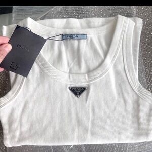 Prada rank top. White. Silver logo. Size Medium